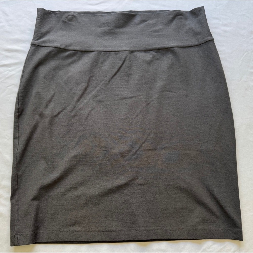 Eileen Fisher Pencil Skirt Stretch Crepe Pull-on Size Large Grey Minimalist Chic